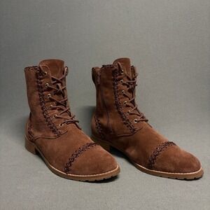 Jack Rogers Women's Gemma‎ Lace Up Brown Suede Brogue Combat Boots 9.5M